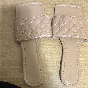 Wild Diva Tan Quilted Slide Sandals